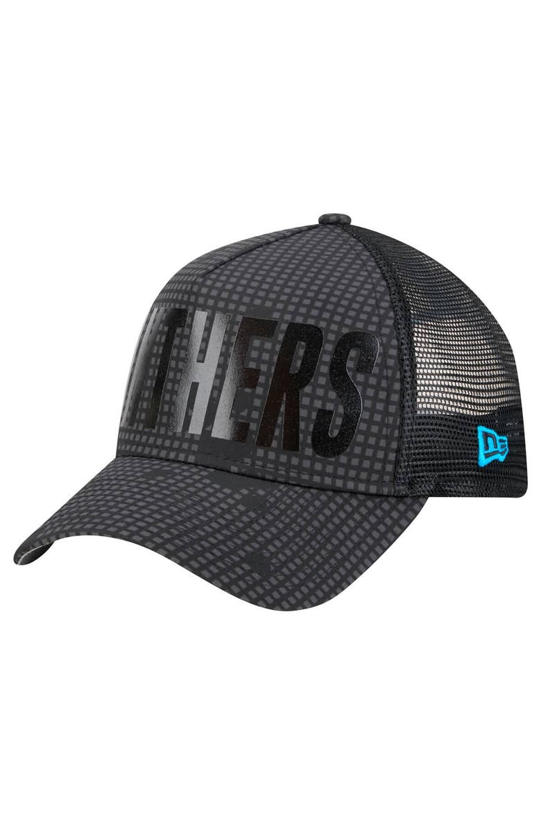 New Era Men's New Era Black Carolina Panthers  Midnight Ink Tonal Text A-Frame Trucker 9FORTY Adjustable Hat, Alternate, color, 