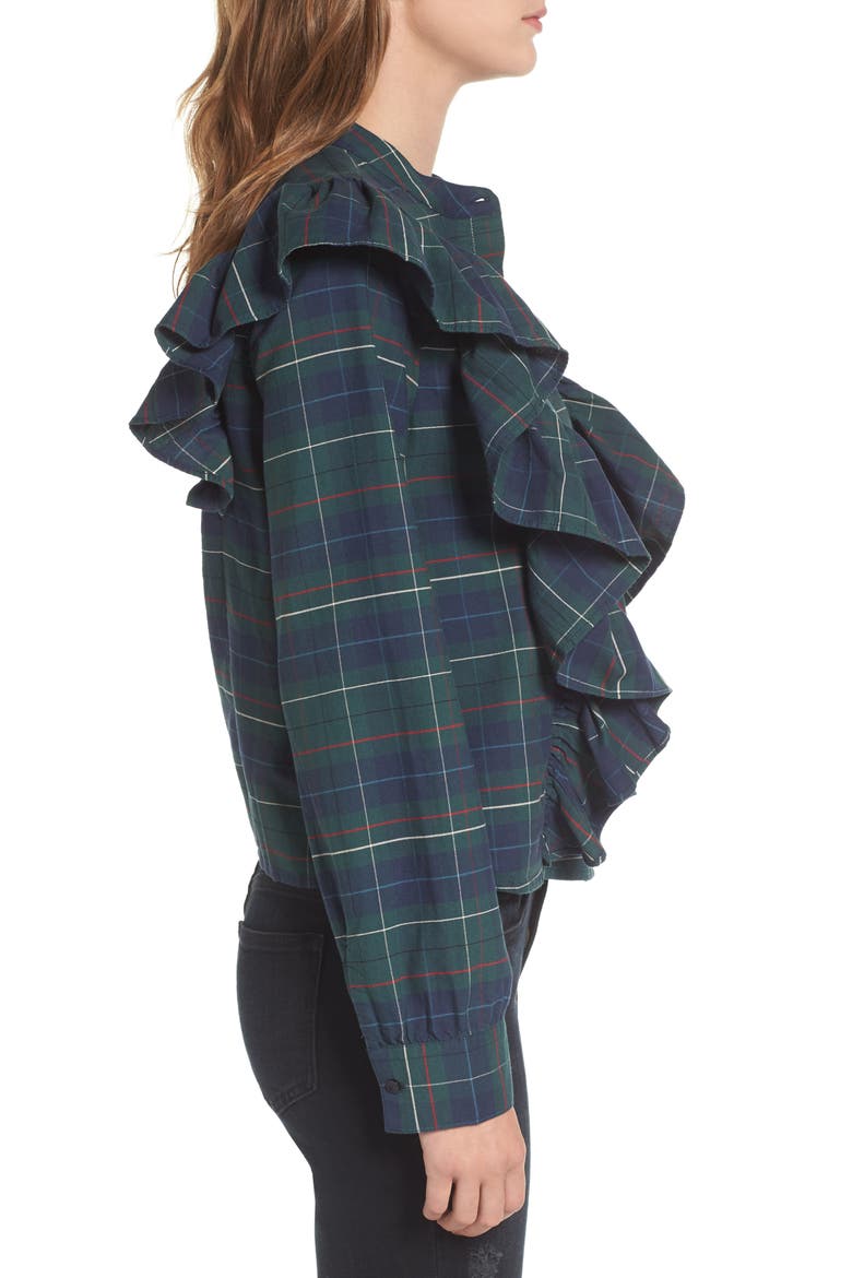 Plaid Ruffle Blouse, Alternate, color, GREEN GABLE SOFIA PLAID