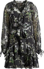 Lipsy Floral Print Long Sleeve Chiffon Dress