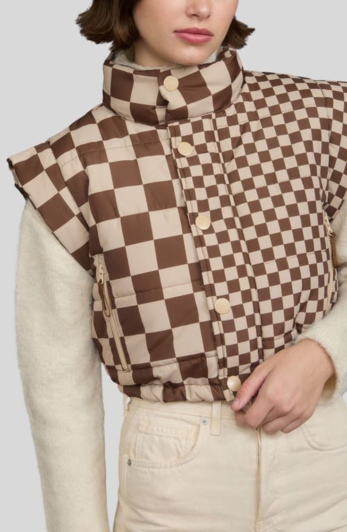 Blu Pepper Checker Print Puffer Vest In Brown