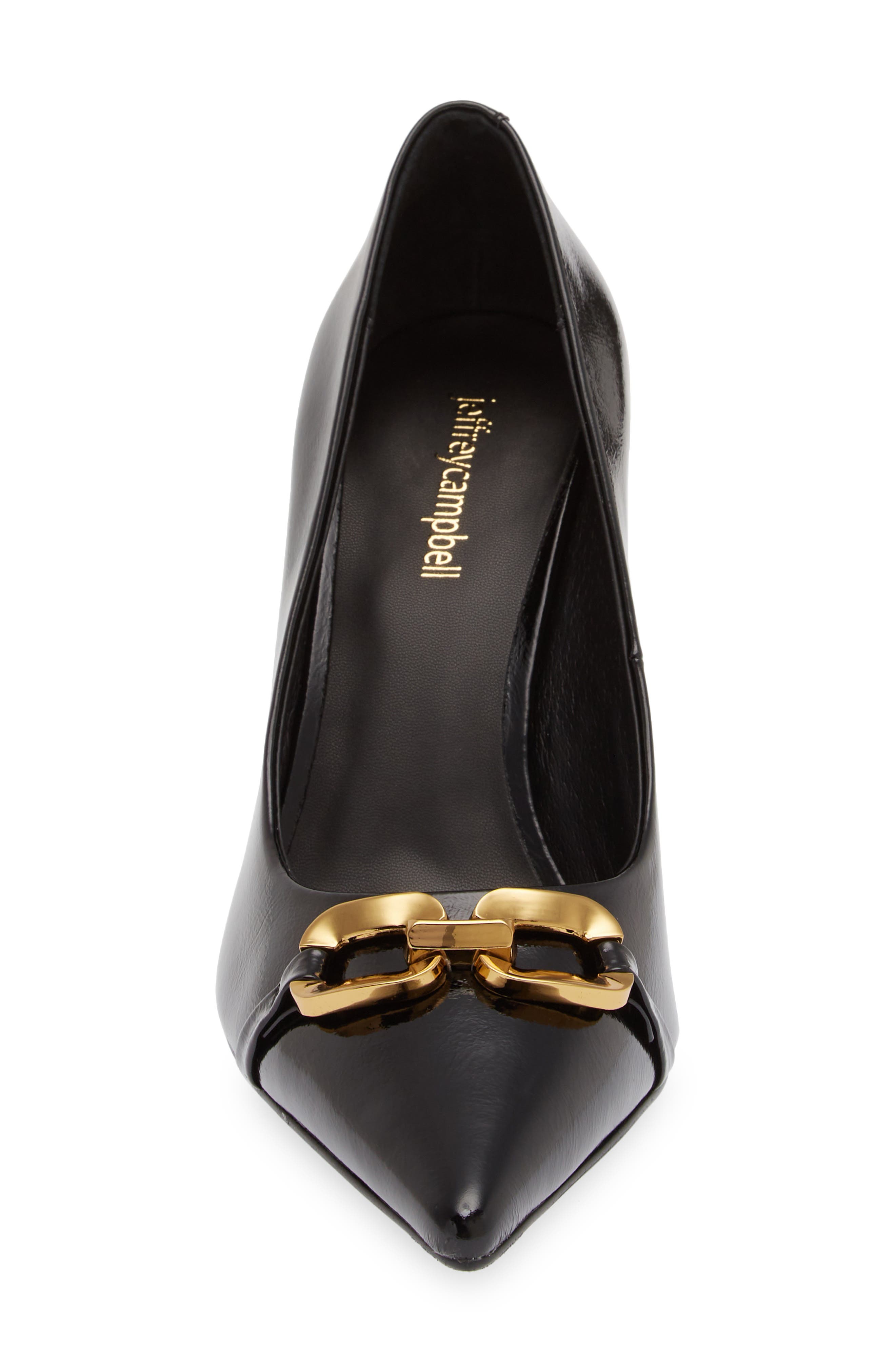 Jeffrey Campbell Authority Pointed Toe Pump, Alternate, color, Black Crinkle Patent/ Gold