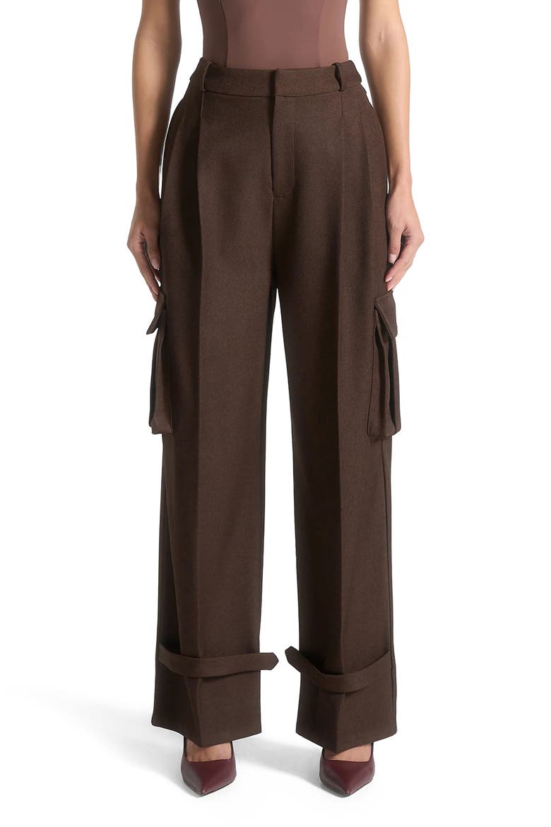 Danielle Tailored Pleated Cargo Trousers, Alternate, color, Brown