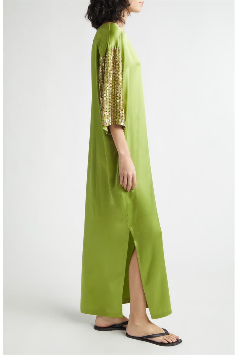 Jewels Paillette Embellished Silk Satin Dress, Alternate, color, ALOE