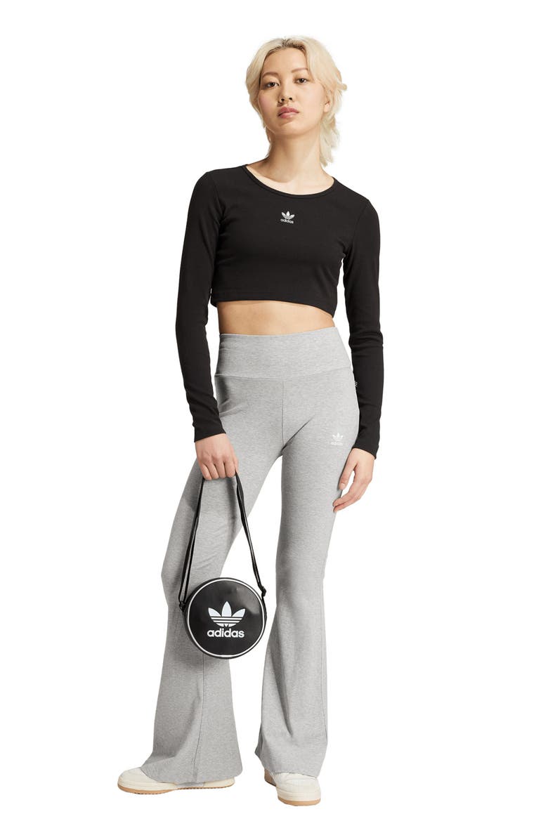 adidas Trefoil Essentials Rib Long Sleeve Crop Top, Alternate, color, Black