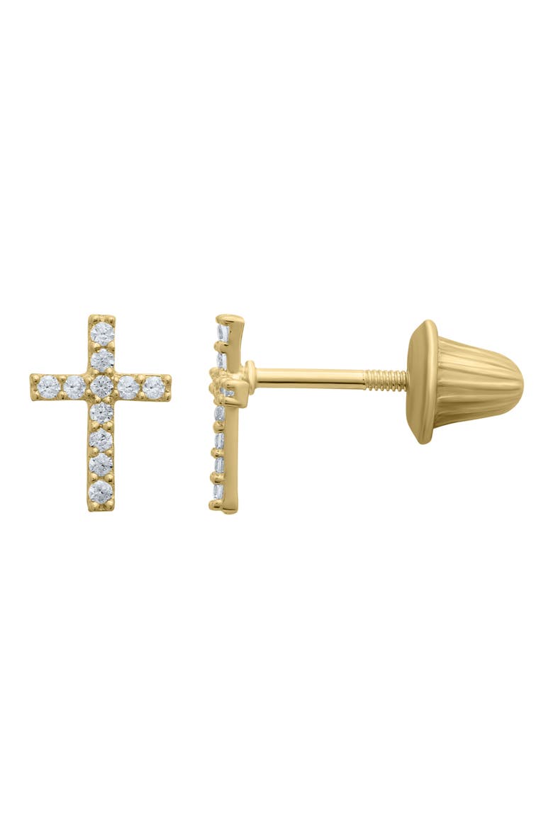 14K Gold & Cubic Zirconia Cross Stud Earrings, Alternate, color, GOLD