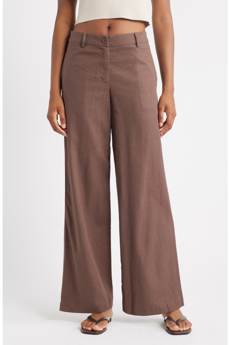 Low Slung Linen Blend Wide Leg Pants, Main, color, BROWN MULTI