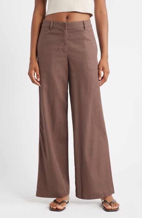 Topshop Low Slung Linen Blend Wide Leg Pants