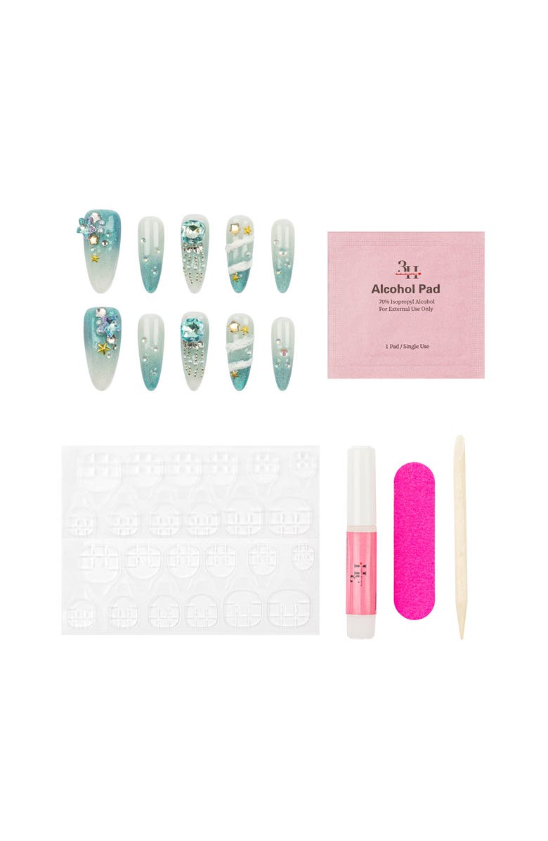 3H Nails Ocean Goddess Luxury Handmade Press On Nails, Alternate, color, Teal Ombré Nails