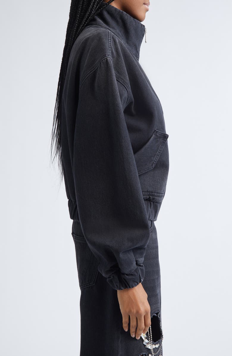 Area Crystal Chain Cutout Denim Bomber Jacket, Alternate, color, Washed Black