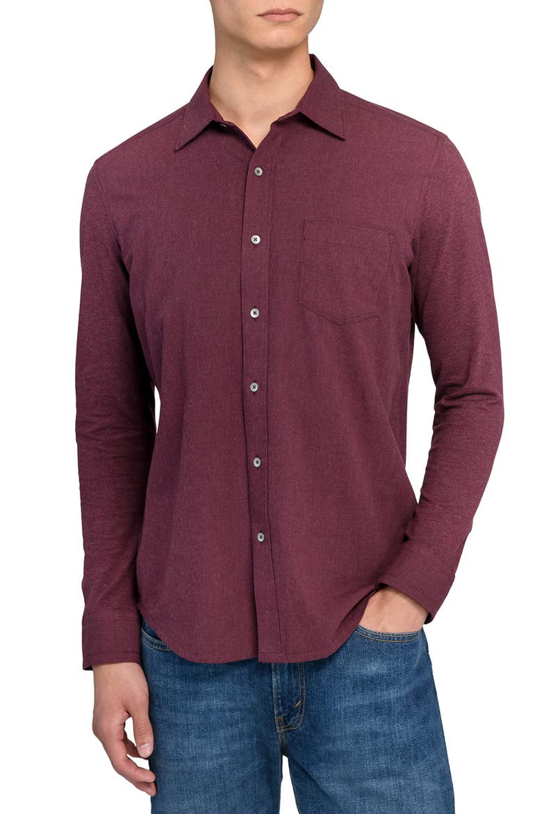 Reworked Slim Fit Heathered Burgundy Cotton Button-Up Shirt, Main, color, BURGUNDY
