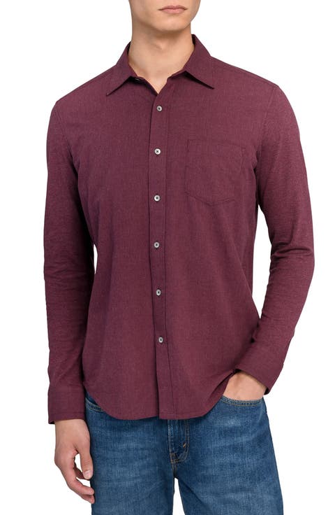 Reworked Slim Fit Heathered Burgundy Cotton Button-Up Shirt