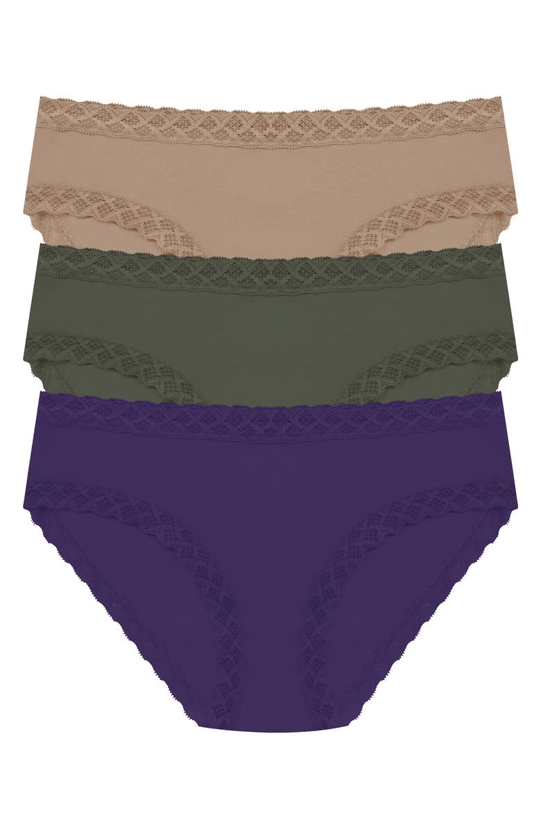 Natori Bliss 3-Pack Cotton Blend Briefs, Main, color, Vivid Grape/ Flint/ Cafe