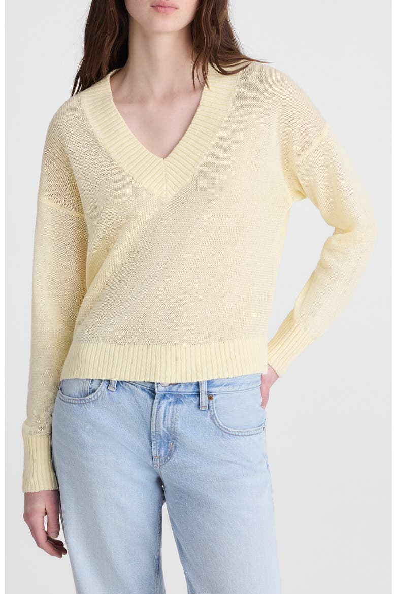 Arline Linen V-Neck Pullover, Main, color, SHEER PINEAPPLE