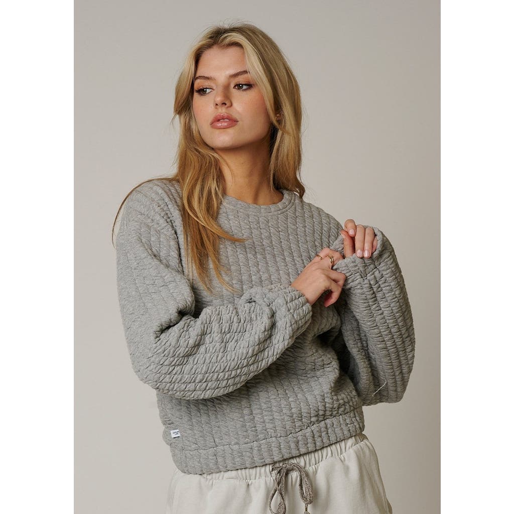 Leisure Lab Women Quilt Crewneck Sweater In Heathered Gray