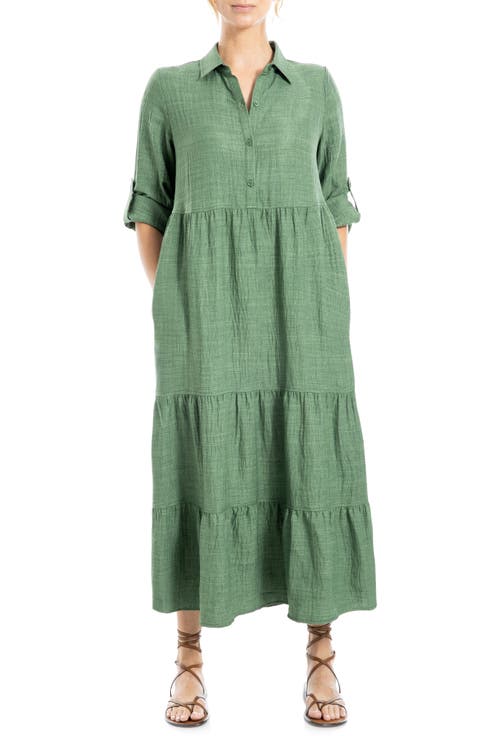 Tiered Long Sleeve Gauze Shirtdress