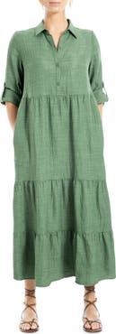 MAX STUDIO LONDON Tiered Long Sleeve Gauze Shirtdress