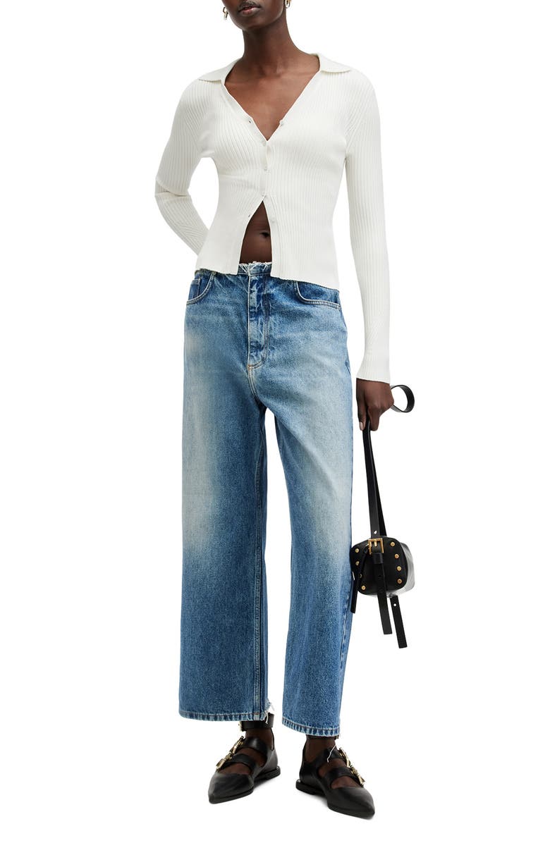 AllSaints Cruz Ribbed Cardigan, Alternate, color, Chalk White