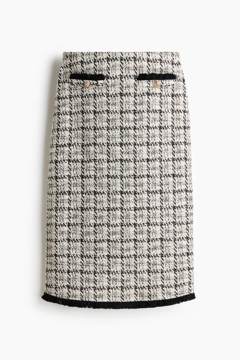 Bouclé-knit Skirt With Fringe, Alternate, color, Cream/checked