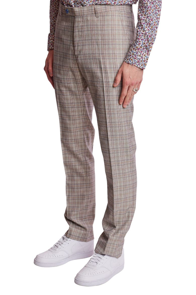 Downing Slim Flat Front Plaid Dress Pants, Alternate, color, TAN PINK BLUE PLAID