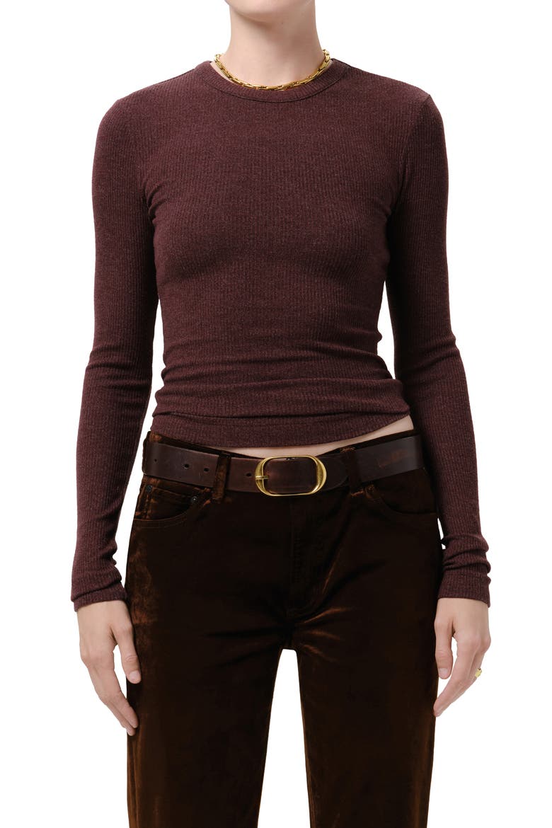 Bina Ribbed Crewneck T-Shirt, Main, color, HEATHER MAHOGANY