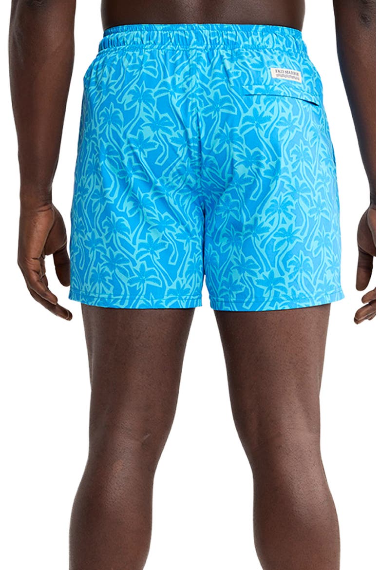 The Bungalow Water Repellent Swim Trunks, Alternate, color, TURQUOISE CUTOUT PALMS