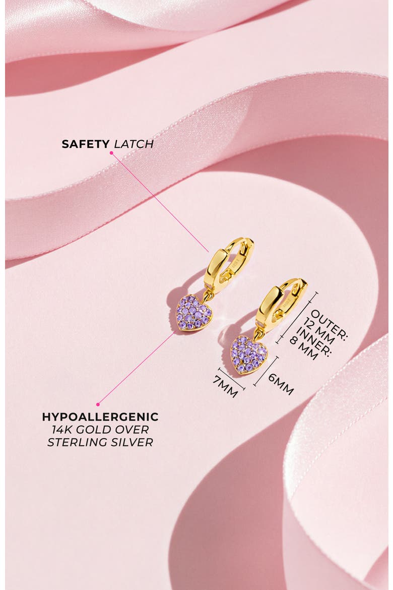 Pave Puffed Heart Hoop Plated Earrings, Alternate, color, Purple