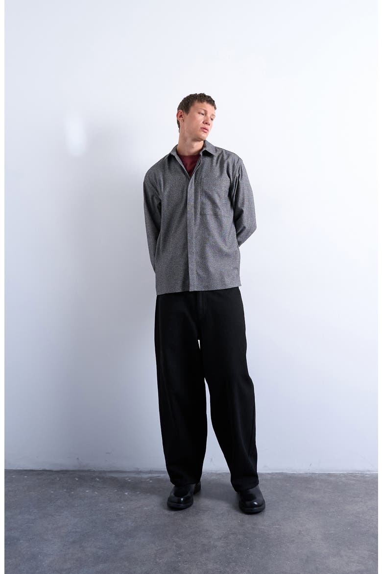 Relaxed Fit Textured Button-Up Shirt, Alternate, color, GREY