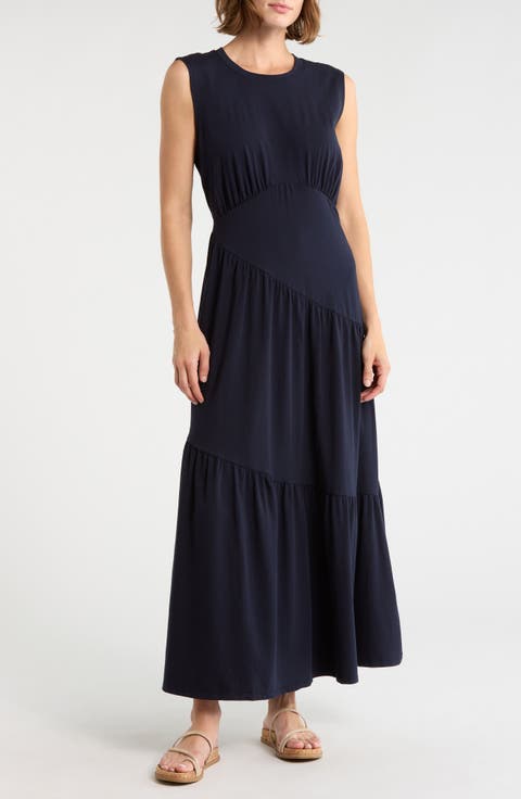 Gathered Sleeveless Tiered Maxi Dress
