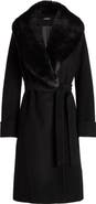Lauren Ralph Lauren Belted Faux Fur Collar Wool Blend Wrap Coat