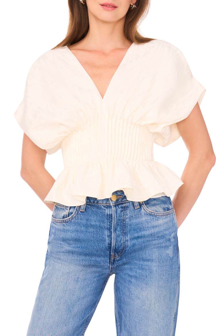 The Halle V-Neck Cinch Waist Peplum Top, Main, color, SNOWY LAWN
