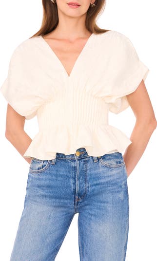 The Halle V-Neck Cinch Waist Peplum Top