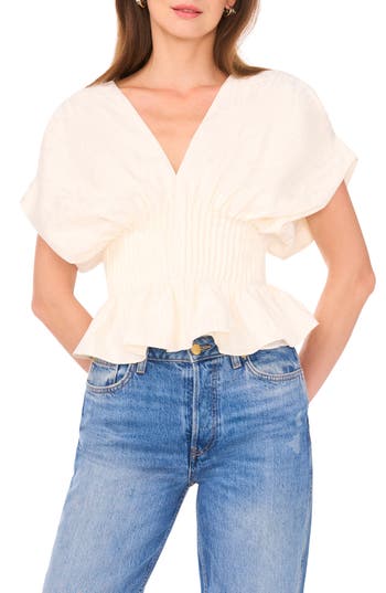 Parker The Halle V-neck Cinch Waist Peplum Top In Neutral