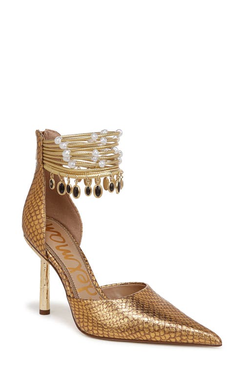 Sam Edelman Darra Ankle Strap Pointed Toe Pump in Medallion Gold 