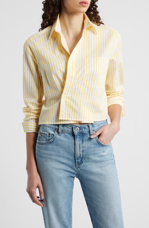 Stripe Asymmetric Cotton Button-Up Shirt