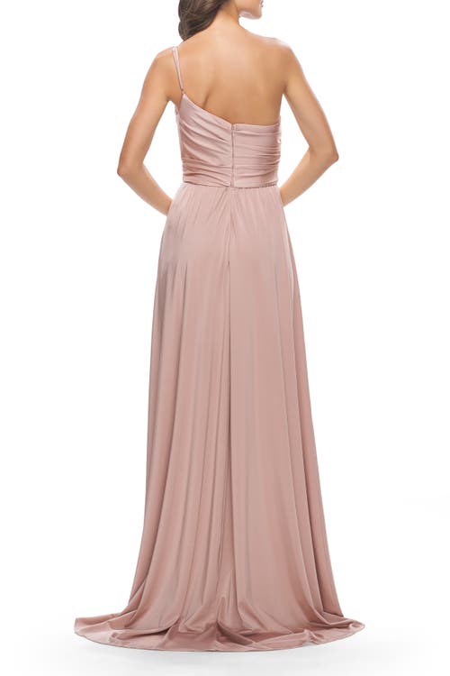 La Femme Chic One Shoulder Long Jersey Gown With Defined Waist