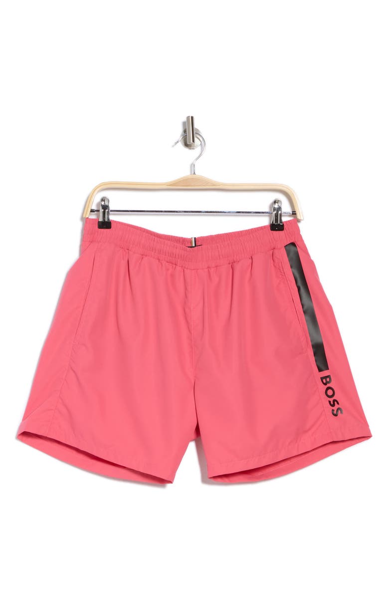 BOSS Logo Swim Trunks, Alternate, color, 