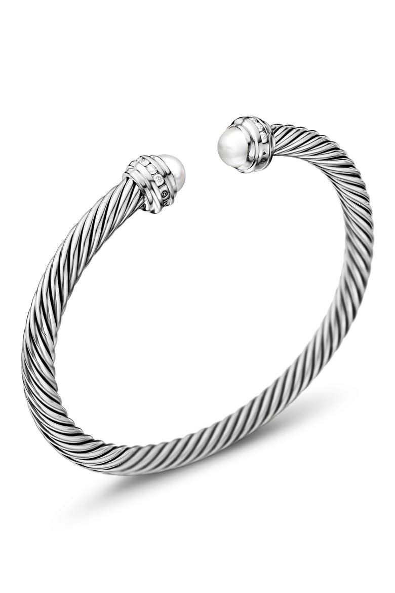 Classic Cable Bracelet in Sterling Silver with Semiprecious Stones & Diamonds, 5mm, Alternate, color, PEARL