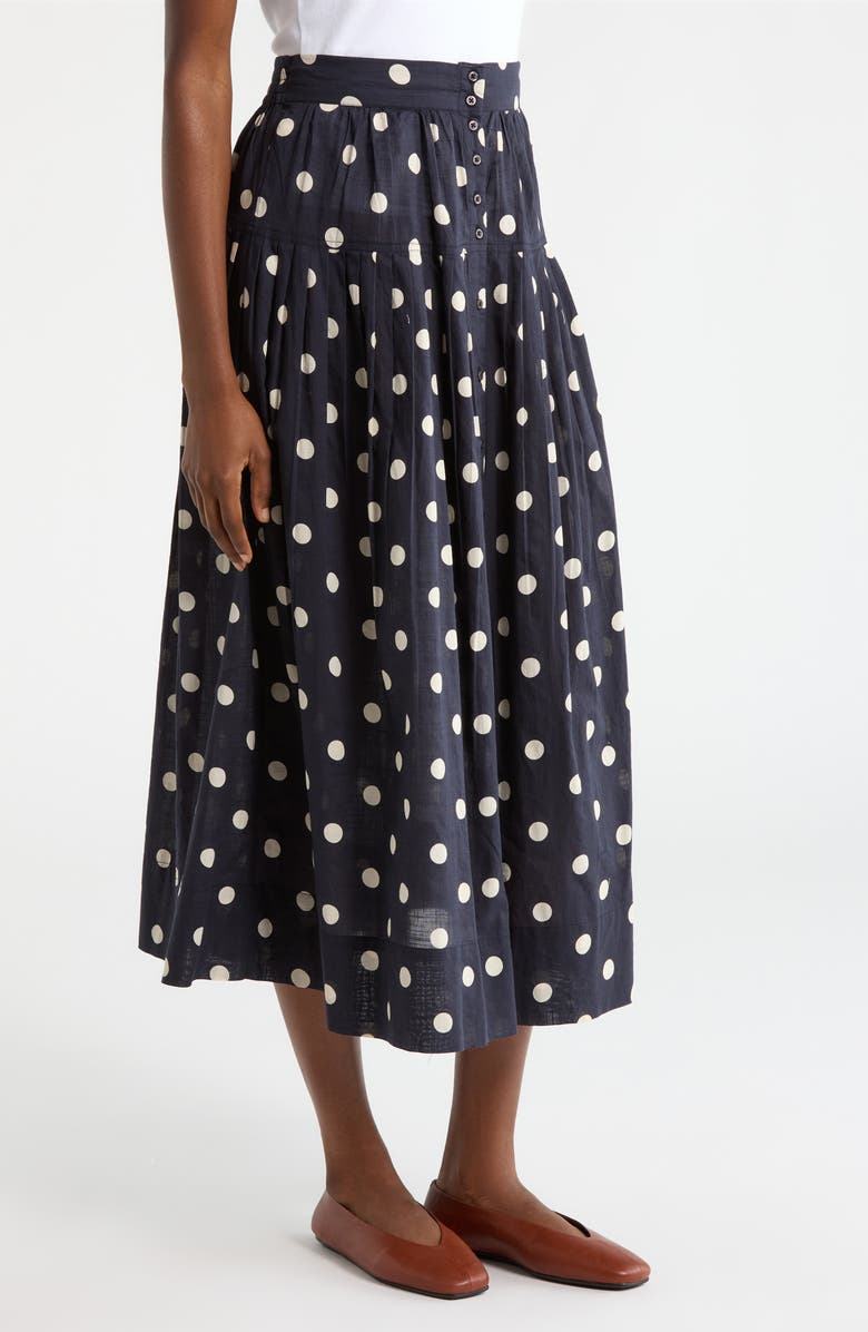 THE GREAT. The Highland Polka Dot Cotton Skirt, Alternate, color, Navy W/ Cream Polka Dots