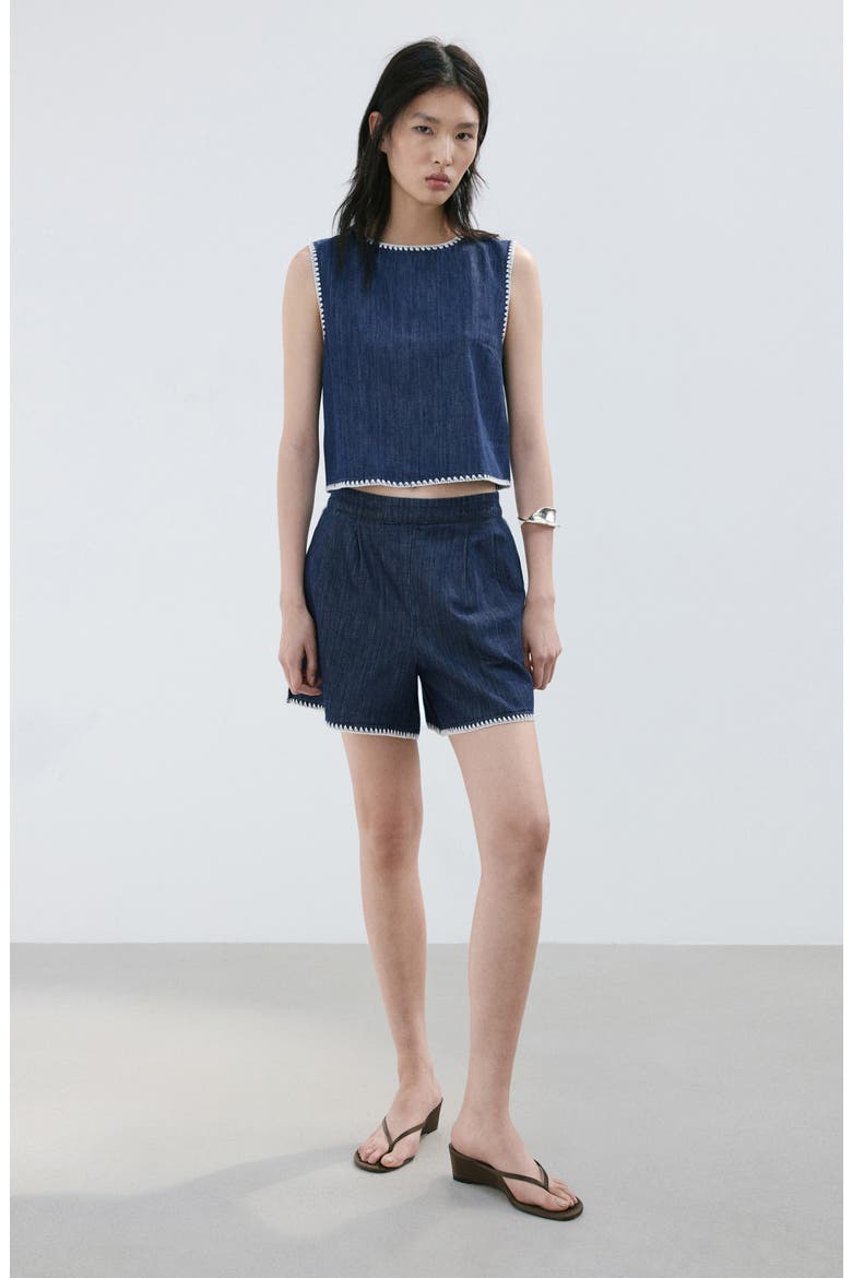 Pleated Pull-On Denim Shorts, Alternate, color, OPEN BLUE