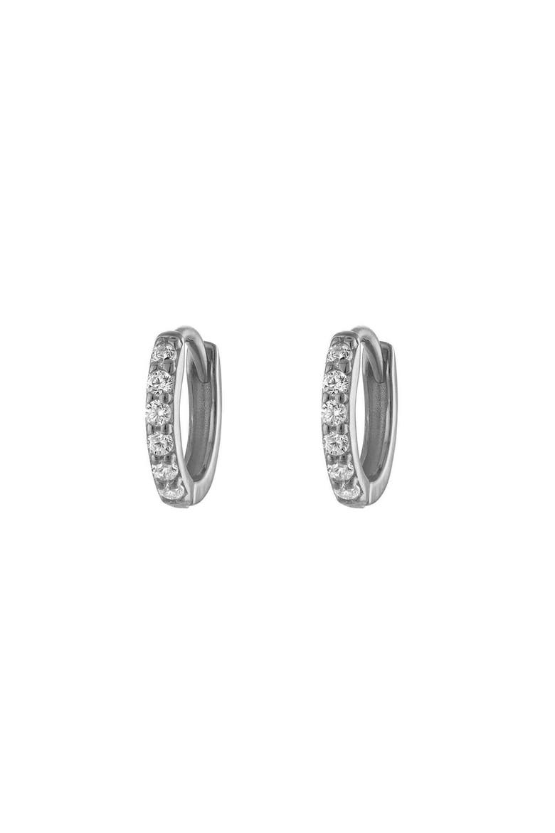 Silver Pavé Six Mm Huggie Hoop Earring, Main, color, Silver
