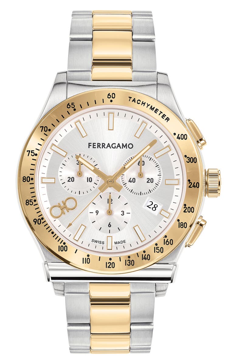 FERRAGAMO 1927 Chronograph Bracelet Watch, 42mm, Main, color, Two Tone Gold