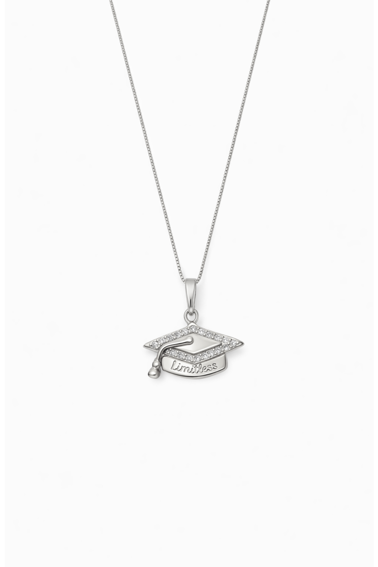 Limitless Graduation Cap Pendant Necklace, Main, color, Silver