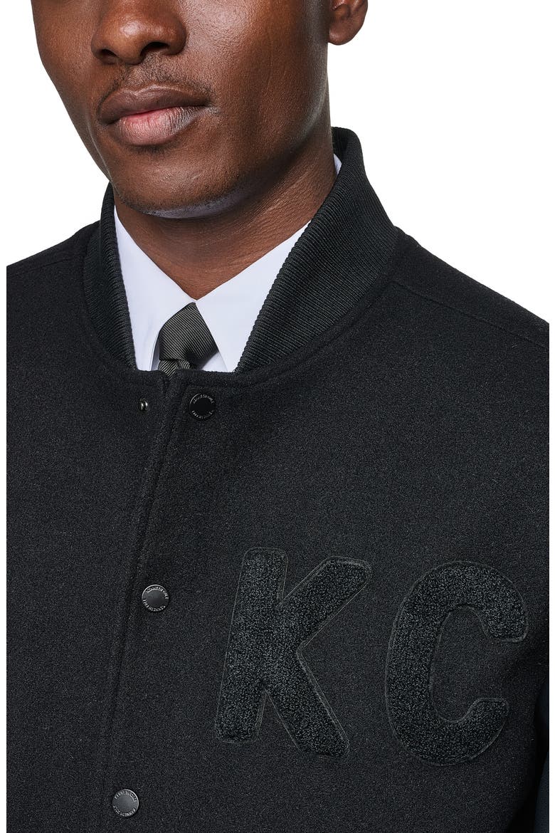 Faux Wool Varsity Bomber Jacket, Alternate, color, BLACK