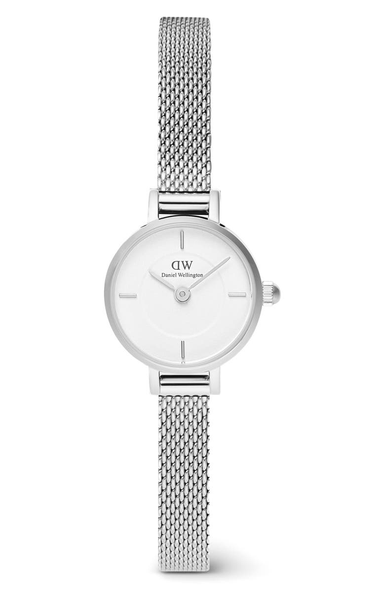 Daniel Wellington Petite Mini Melrose Mesh Watch, 19mm, Main, color, Silver