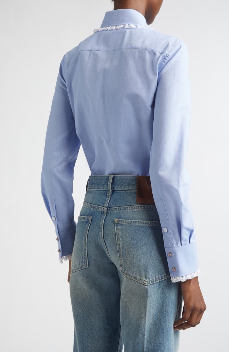 Valentino Lace Trim Cotton Oxford Button-Up Shirt, Alternate, color, Blue