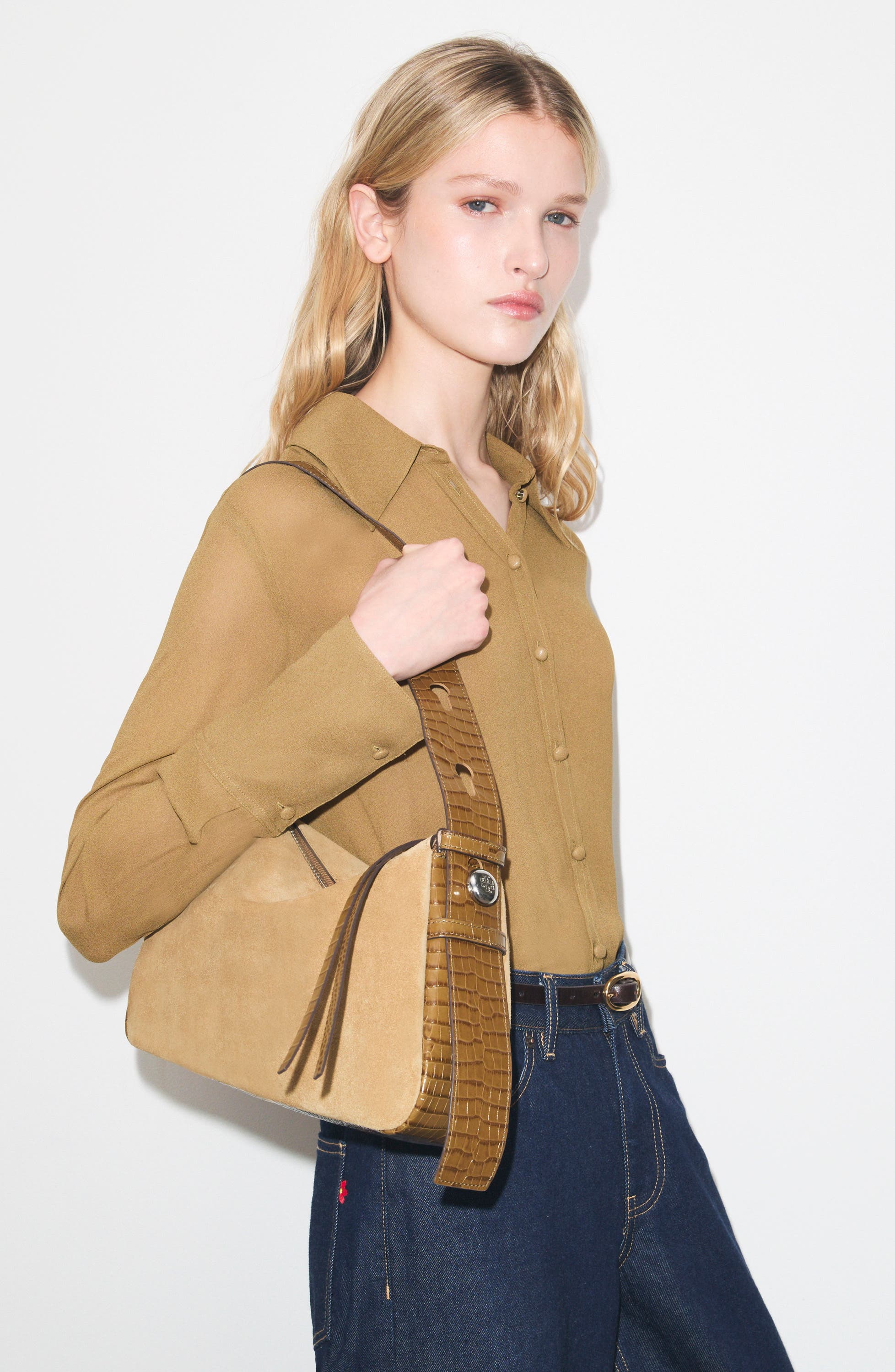 Romy Suede Shoulder Bag, Alternate, color, STONE