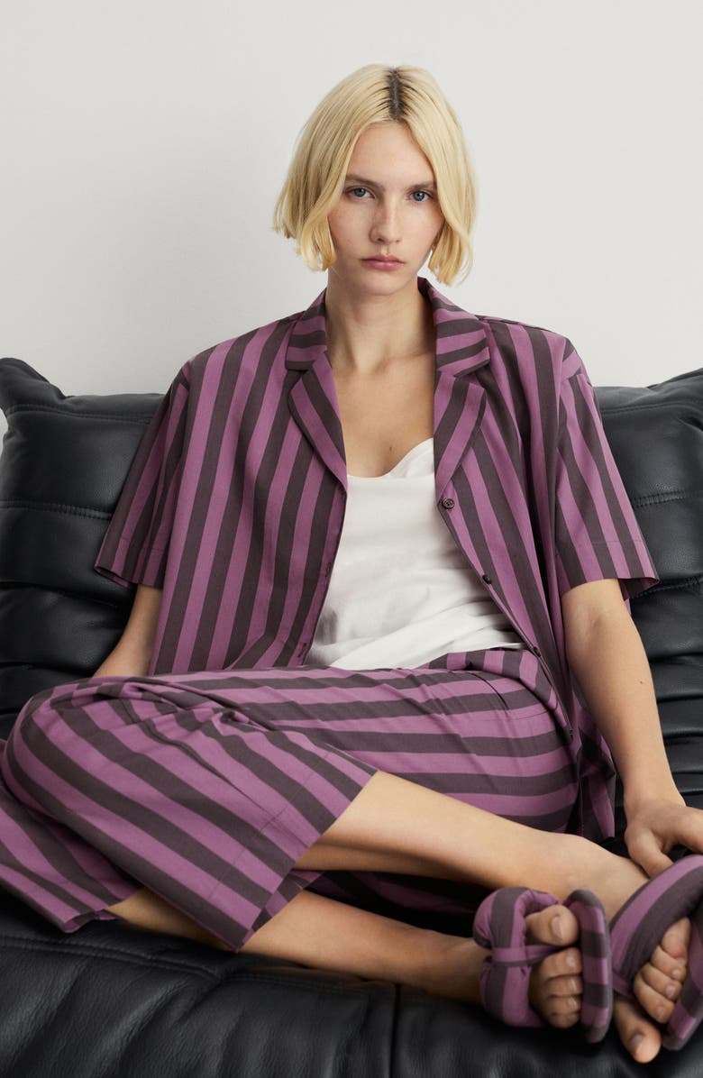 MANGO Stripe Cotton Pajama Pants, Alternate, color, Plum