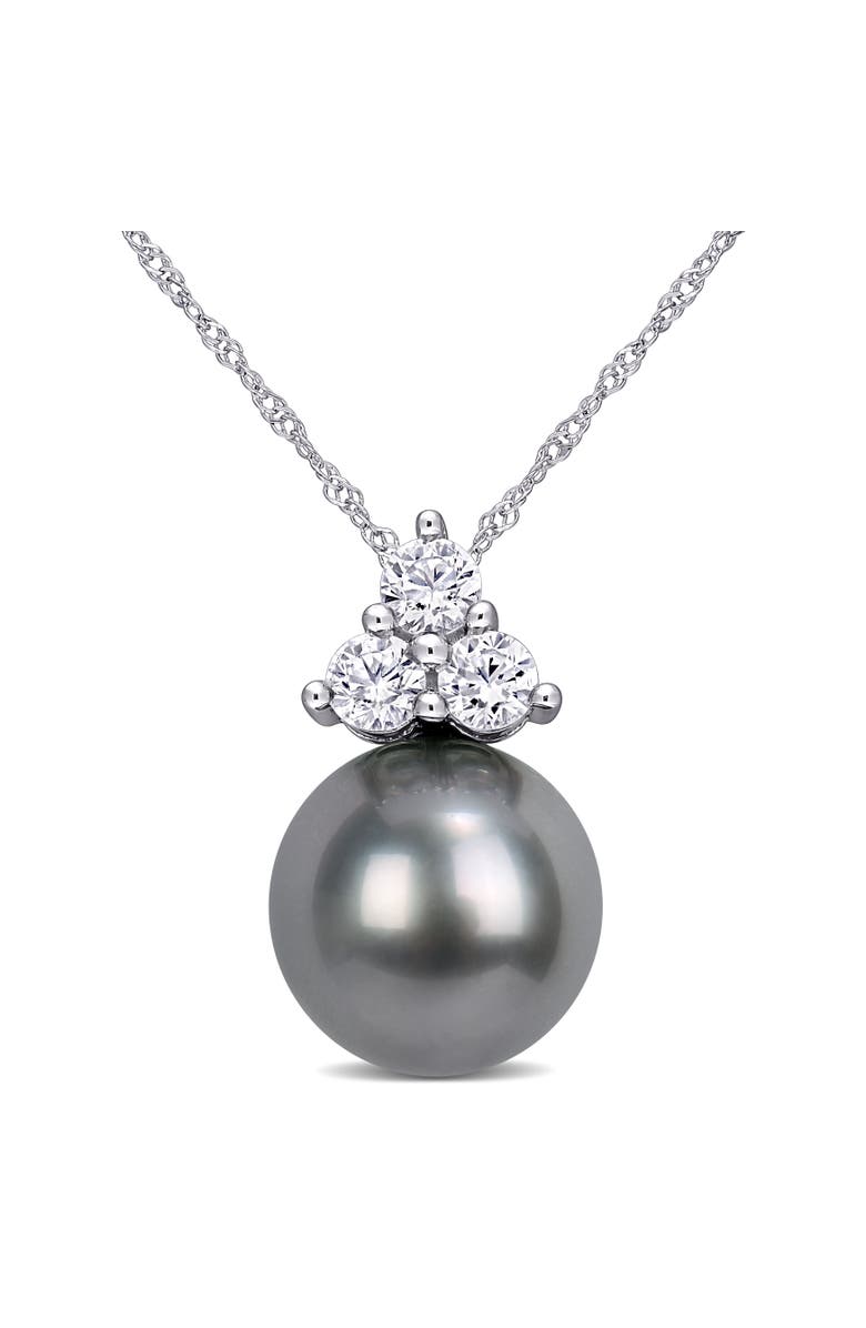 Julianna B. Pearl & Lab-Created White Sapphire Necklace 10k, Main, color, 