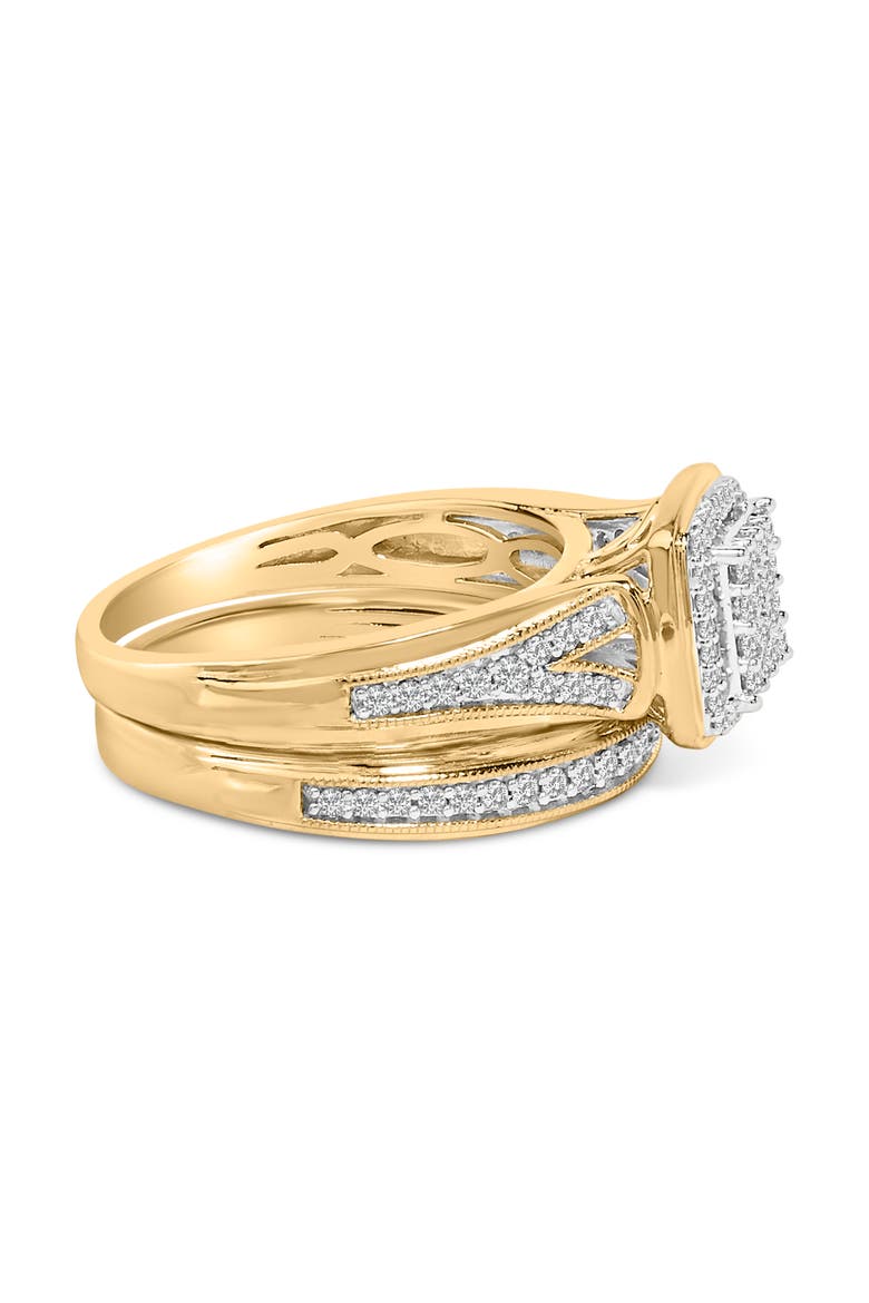 14K Yellow Gold Plated Sterling Silver 1/2 Cttw Diamond Square Cluster Bridal Set, Alternate, color, Yellow Gold over Silver