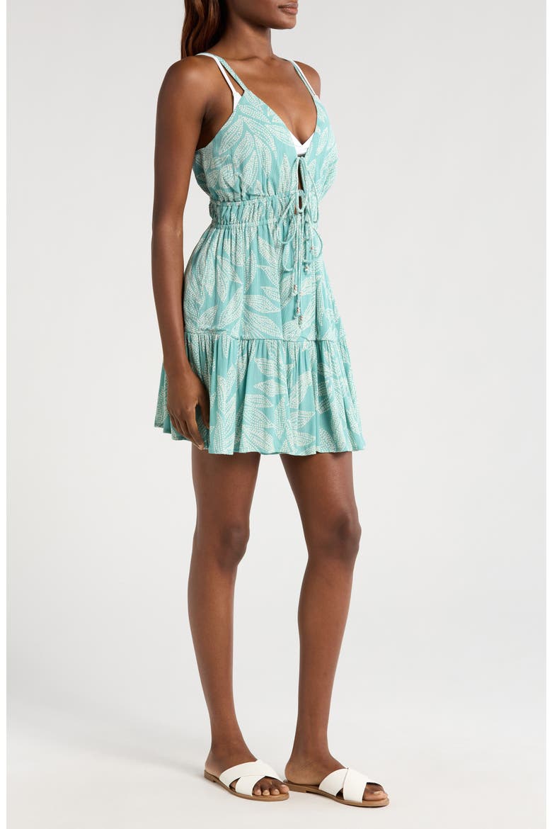 Crinkle Textured Tiered Cover-Up Sundress, Alternate, color, TEAL CATEGENA PRINT